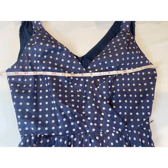 Nine West Womens Polka Dots Fit & Flare Dress Back Zip V Neck 100% Cotton Navy 4 - Picture 5 of 9